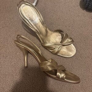 Rene Caovilla Gold Crisscross Heels